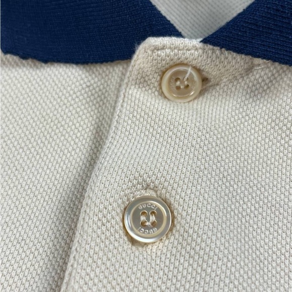 Men's Beige Polo Shirt with Navy Collar - Picture 2 of 6